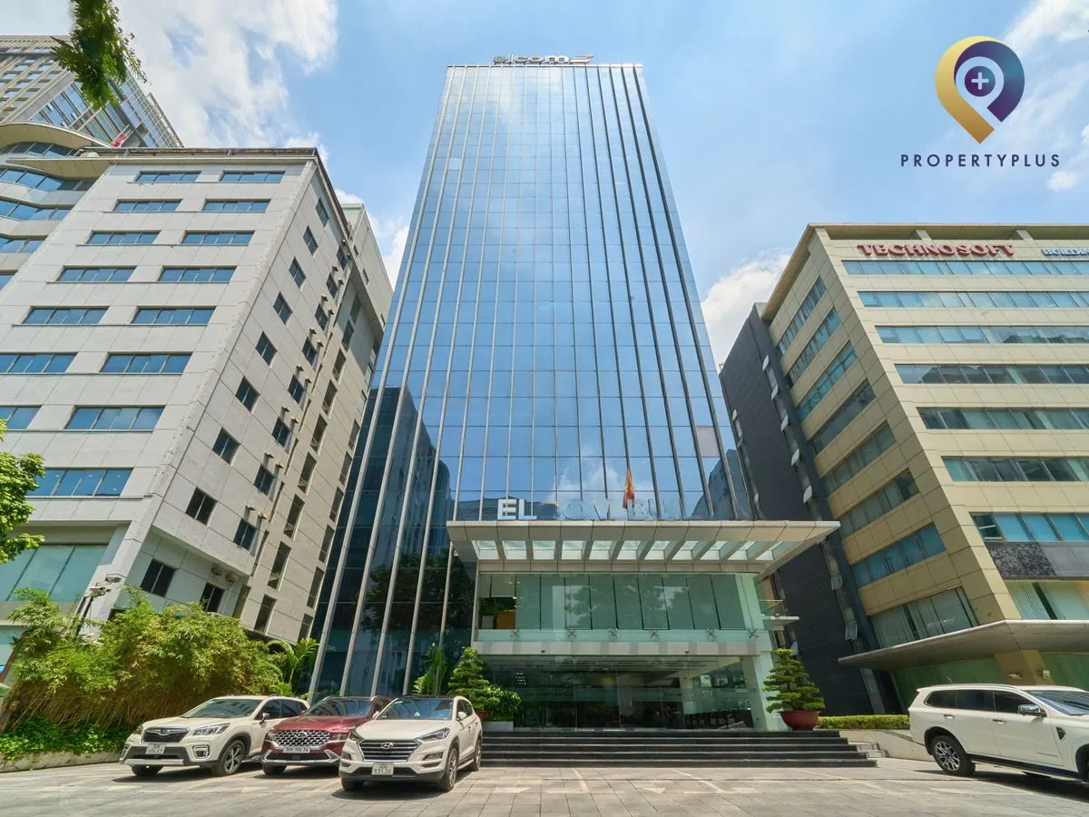 Front exterior of Elcom Building in Duy Tan, Hanoi